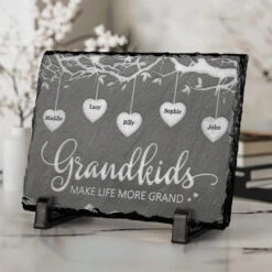 Grandkids Make Every Day Brighter - Family Personalized Custom Rectangle Shaped Stone With Stand - Gift For Grandma 6 Grandkids Make Every Day Brighter - Family Personalized Custom Rectangle Shaped Stone With Stand - Gift For Grandma -Pawfect House Store 66bedc1cdd7ab