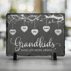 Grandkids Make Every Day Brighter - Family Personalized Custom Rectangle Shaped Stone With Stand - Gift For Grandma