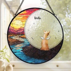 No Longer By My Side, But Forever In My Heart - Memorial Personalized Custom Stained Glass Window Hanging Suncatcher - Sympathy Gift For Pet Owners, Pet Lovers