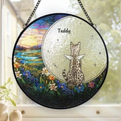 My Heart Will Always Wear The Pawprints Left By You - Memorial Personalized Custom Stained Glass Window Hanging Suncatcher - Sympathy Gift For Pet Owners, Pet Lovers