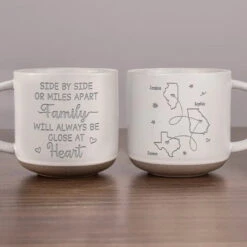 Though We May Be Far Apart, We Are Always Close At Heart - Family Personalized Custom Pottery Mug - Gift For Family Members