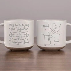Our Friendship Knows No Distance - Bestie Personalized Custom Pottery Mug - Gift For Best Friends, BFF, Sisters