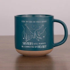 Sisters Will Always Be Connected By Heart - Bestie Personalized Custom Pottery Mug - Gift For Best Friends, BFF, Sisters