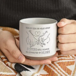 Sisters Will Always Be Connected By Heart - Bestie Personalized Custom Pottery Mug - Gift For Best Friends, BFF, Sisters -Pawfect House Store 66d7c97f2e19e