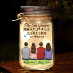 Brothers And Sisters Are As Close As Hands And Feet - Family Personalized Custom Mason Jar Light - Gift For Siblings, Brothers, Sisters