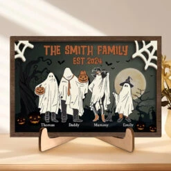 Bootiful Family - Family Personalized Custom 2-Layered Wooden Plaque With Stand - Halloween Gift For Family Members