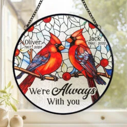 Their Spirit Dances On The Wings Of Every Bird - Memorial Personalized Custom Stained Glass Window Hanging Suncatcher - Sympathy Gift For Family Members
