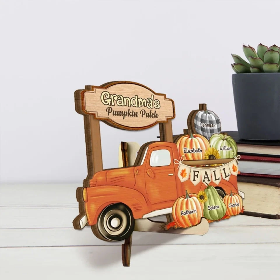 Grandma's Truck, Full Of Pumpkins And Love - Family Personalized Custom 2-Layered Wooden Plaque With Stand - Gift For Mom, Grandma 3 Grandma's Truck, Full Of Pumpkins And Love - Family Personalized Custom 2-Layered Wooden Plaque With Stand - Gift For Mom, Grandma - Image 3