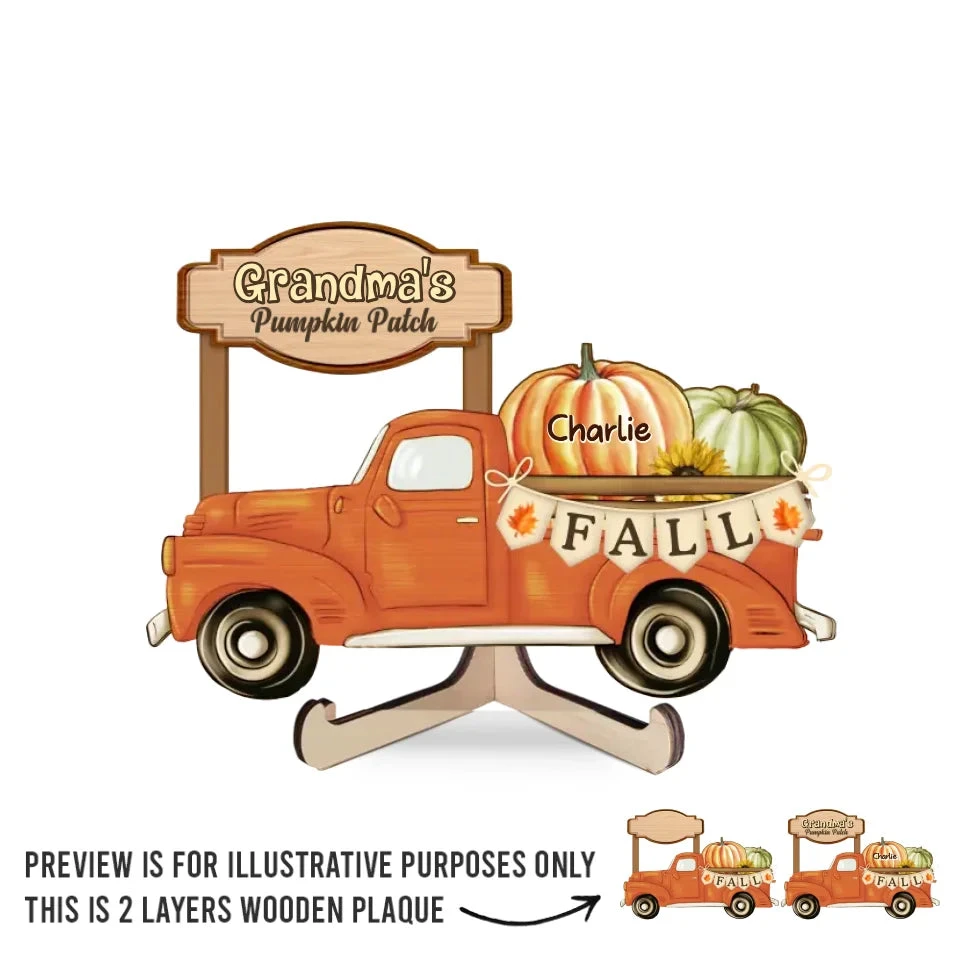 Grandma's Truck, Full Of Pumpkins And Love - Family Personalized Custom 2-Layered Wooden Plaque With Stand - Gift For Mom, Grandma 2 Grandma's Truck, Full Of Pumpkins And Love - Family Personalized Custom 2-Layered Wooden Plaque With Stand - Gift For Mom, Grandma - Image 2