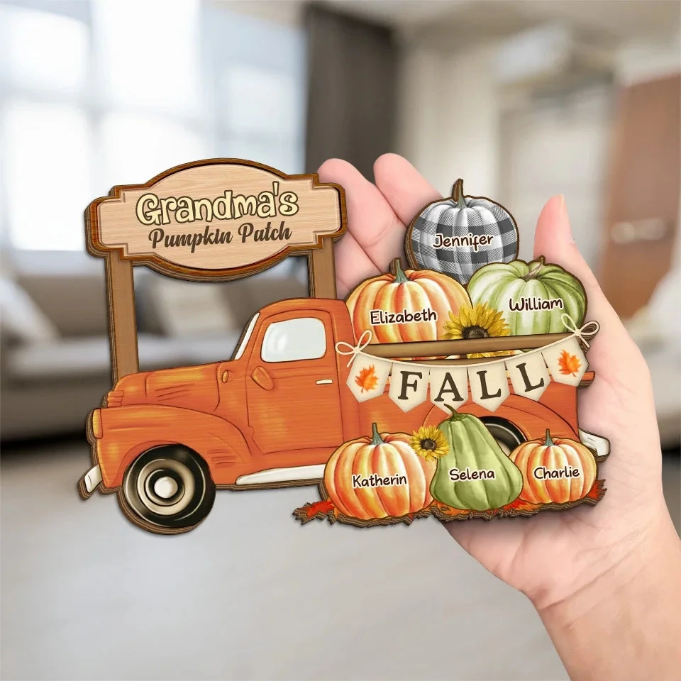 Grandma's Truck, Full Of Pumpkins And Love - Family Personalized Custom 2-Layered Wooden Plaque With Stand - Gift For Mom, Grandma 4 Grandma's Truck, Full Of Pumpkins And Love - Family Personalized Custom 2-Layered Wooden Plaque With Stand - Gift For Mom, Grandma - Image 4