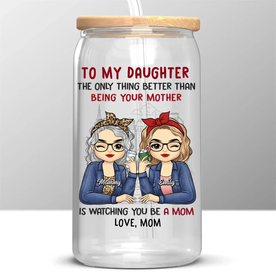As Mothers And Daughters, We Are Connected With One Another - Family Personalized Custom Glass Cup, Iced Coffee Cup - Gift For Mom, Daughter 2 As Mothers And Daughters, We Are Connected With One Another - Family Personalized Custom Glass Cup, Iced Coffee Cup - Gift For Mom, Daughter - Image 2