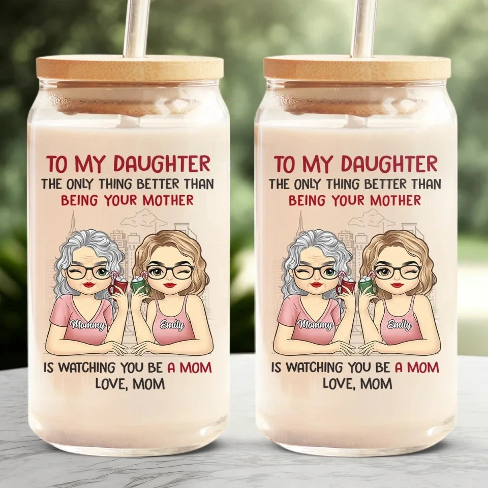 As Mothers And Daughters, We Are Connected With One Another - Family Personalized Custom Glass Cup, Iced Coffee Cup - Gift For Mom, Daughter 3 As Mothers And Daughters, We Are Connected With One Another - Family Personalized Custom Glass Cup, Iced Coffee Cup - Gift For Mom, Daughter - Image 3