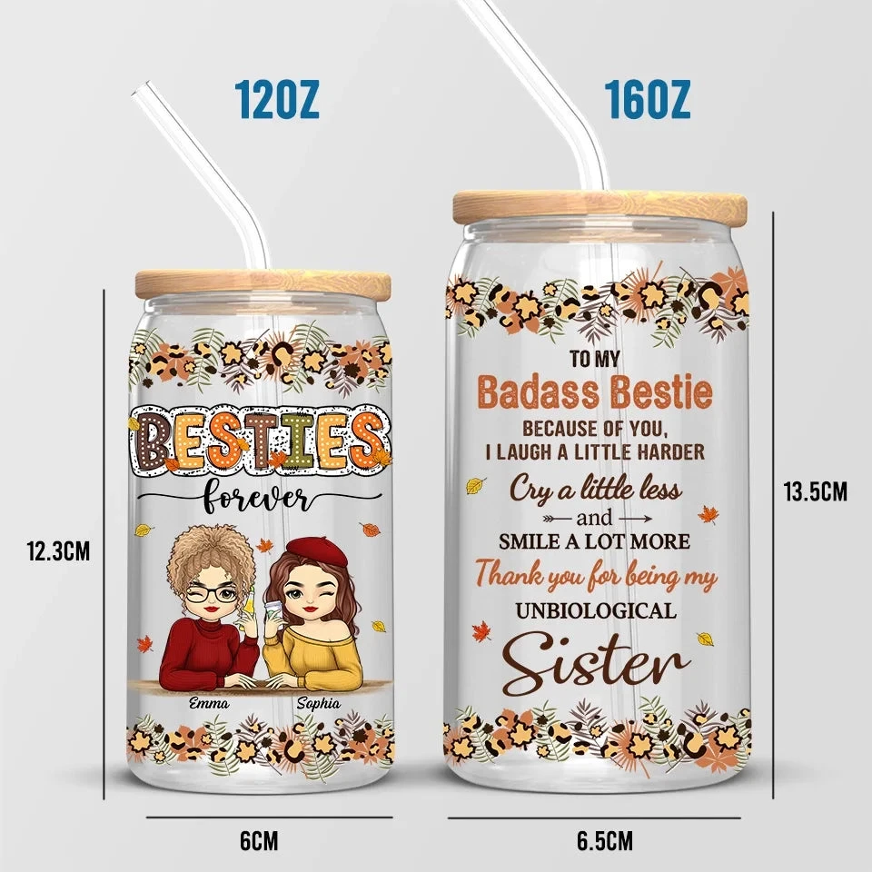 Thank You For Being My Unbiological Sister - Bestie Personalized Custom Glass Cup, Iced Coffee Cup - Gift For Best Friends, BFF, Sisters 5 Thank You For Being My Unbiological Sister - Bestie Personalized Custom Glass Cup, Iced Coffee Cup - Gift For Best Friends, BFF, Sisters - Image 5