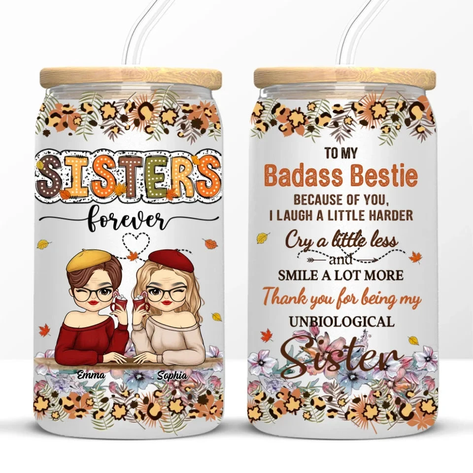 Thank You For Being My Unbiological Sister - Bestie Personalized Custom Glass Cup, Iced Coffee Cup - Gift For Best Friends, BFF, Sisters 6 Thank You For Being My Unbiological Sister - Bestie Personalized Custom Glass Cup, Iced Coffee Cup - Gift For Best Friends, BFF, Sisters - Image 6