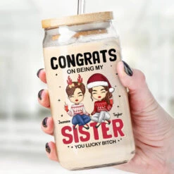 Every Problem Is Easier With A Friend Next To You - Bestie Personalized Custom Glass Cup, Iced Coffee Cup - Christmas Gift For Best Friends, BFF, Sisters