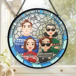 There Is No Greater Love Than Family - Family Personalized Custom Stained Glass Window Hanging Suncatcher - Christmas Gift For Family Members