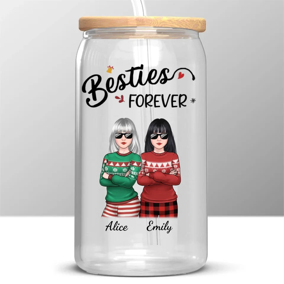 Homies For The Holidays - Bestie Personalized Custom Glass Cup, Iced Coffee Cup - Christmas Gift For Best Friends, BFF, Sisters 2 Homies For The Holidays - Bestie Personalized Custom Glass Cup, Iced Coffee Cup - Christmas Gift For Best Friends, BFF, Sisters - Image 2
