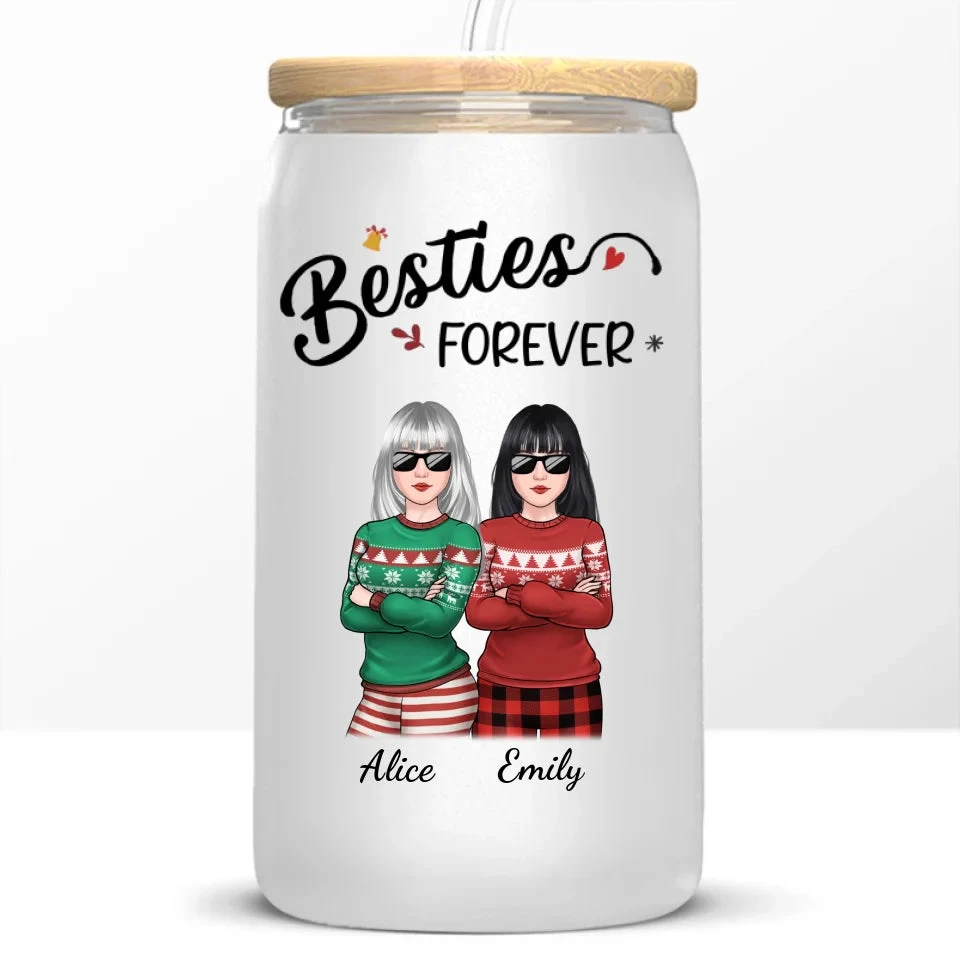 Homies For The Holidays - Bestie Personalized Custom Glass Cup, Iced Coffee Cup - Christmas Gift For Best Friends, BFF, Sisters 6 Homies For The Holidays - Bestie Personalized Custom Glass Cup, Iced Coffee Cup - Christmas Gift For Best Friends, BFF, Sisters - Image 6