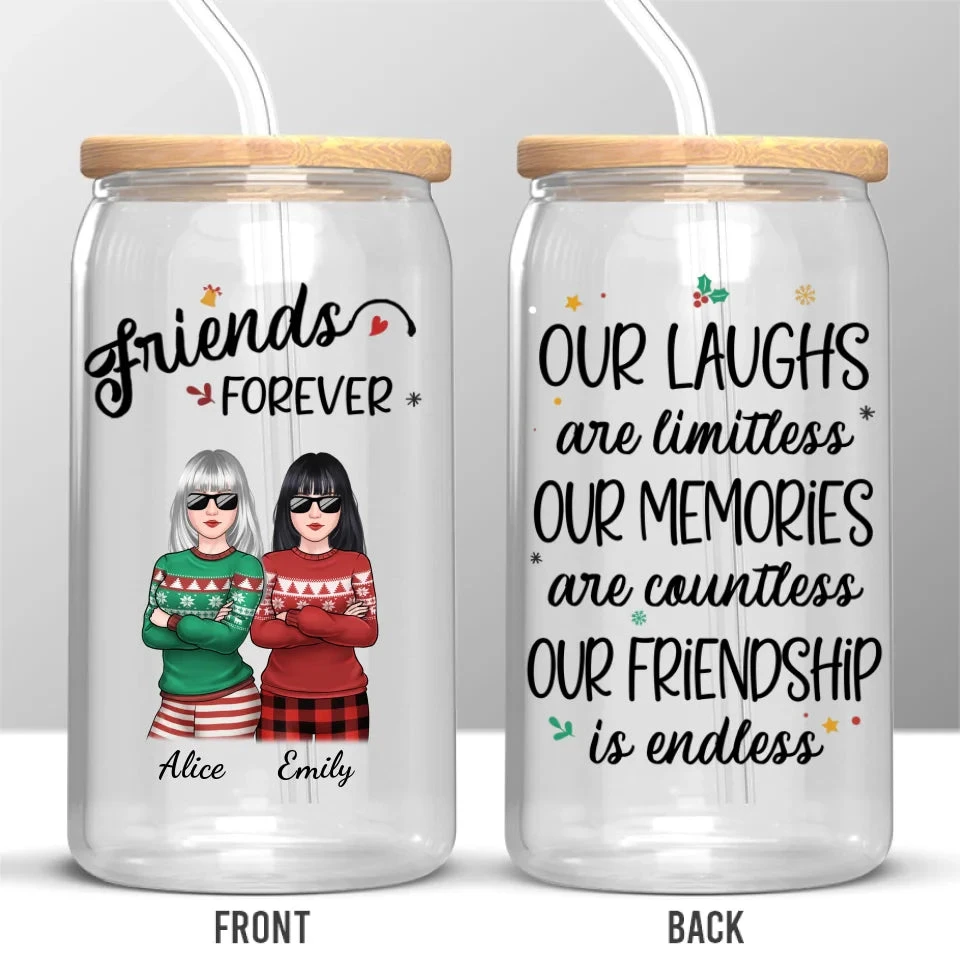 Friends Who Slay Together, Stay Together - Bestie Personalized Custom Glass Cup, Iced Coffee Cup - Christmas Gift For Best Friends, BFF, Sisters 2 Friends Who Slay Together, Stay Together - Bestie Personalized Custom Glass Cup, Iced Coffee Cup - Christmas Gift For Best Friends, BFF, Sisters - Image 2