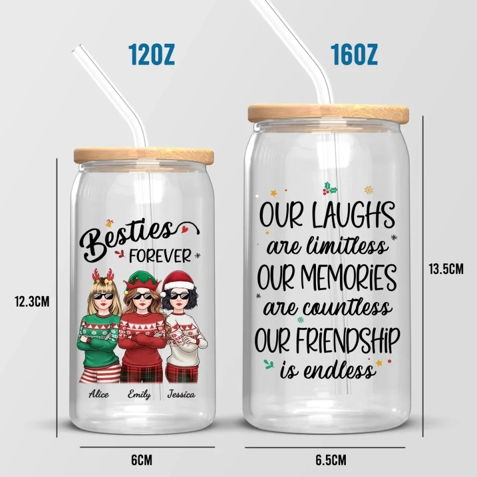 Friends Who Slay Together, Stay Together - Bestie Personalized Custom Glass Cup, Iced Coffee Cup - Christmas Gift For Best Friends, BFF, Sisters 5 Friends Who Slay Together, Stay Together - Bestie Personalized Custom Glass Cup, Iced Coffee Cup - Christmas Gift For Best Friends, BFF, Sisters - Image 5