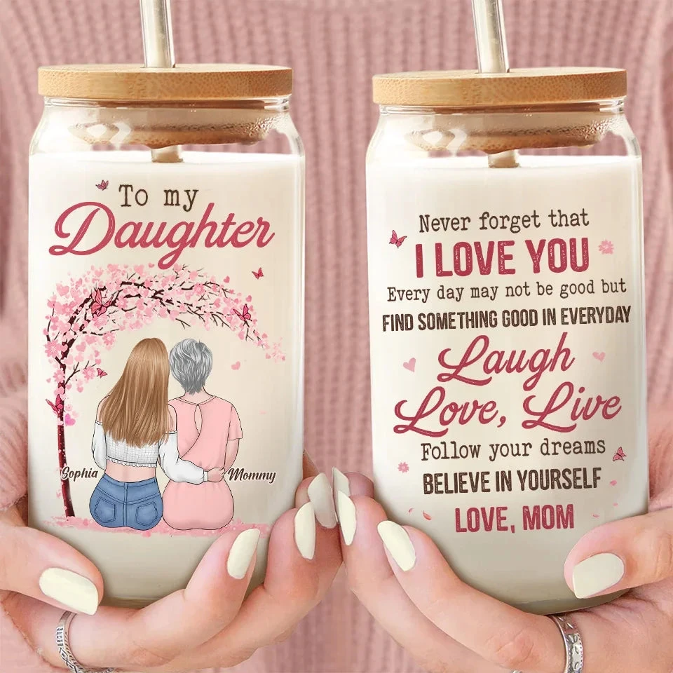 Always Keep In Your Heart That I Love You More Than Anything - Family Personalized Custom Glass Cup, Iced Coffee Cup - Gift For Mom, Daughter 3 Always Keep In Your Heart That I Love You More Than Anything - Family Personalized Custom Glass Cup, Iced Coffee Cup - Gift For Mom, Daughter - Image 3