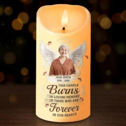 Custom Photo In Our Hearts You Will Always Stay, Loved And Remembered Every Day - Memorial Personalized Custom LED Candle - Sympathy Gift, Christmas Gift For Family Members