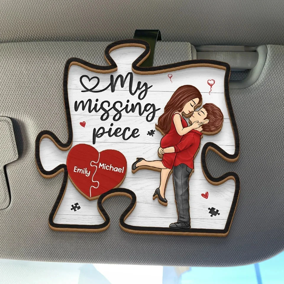 My Missing Piece - Couple Personalized Custom Car Visor Clip - Christmas Gift For Husband Wife, Anniversary 1 My Missing Piece - Couple Personalized Custom Car Visor Clip - Christmas Gift For Husband Wife, Anniversary