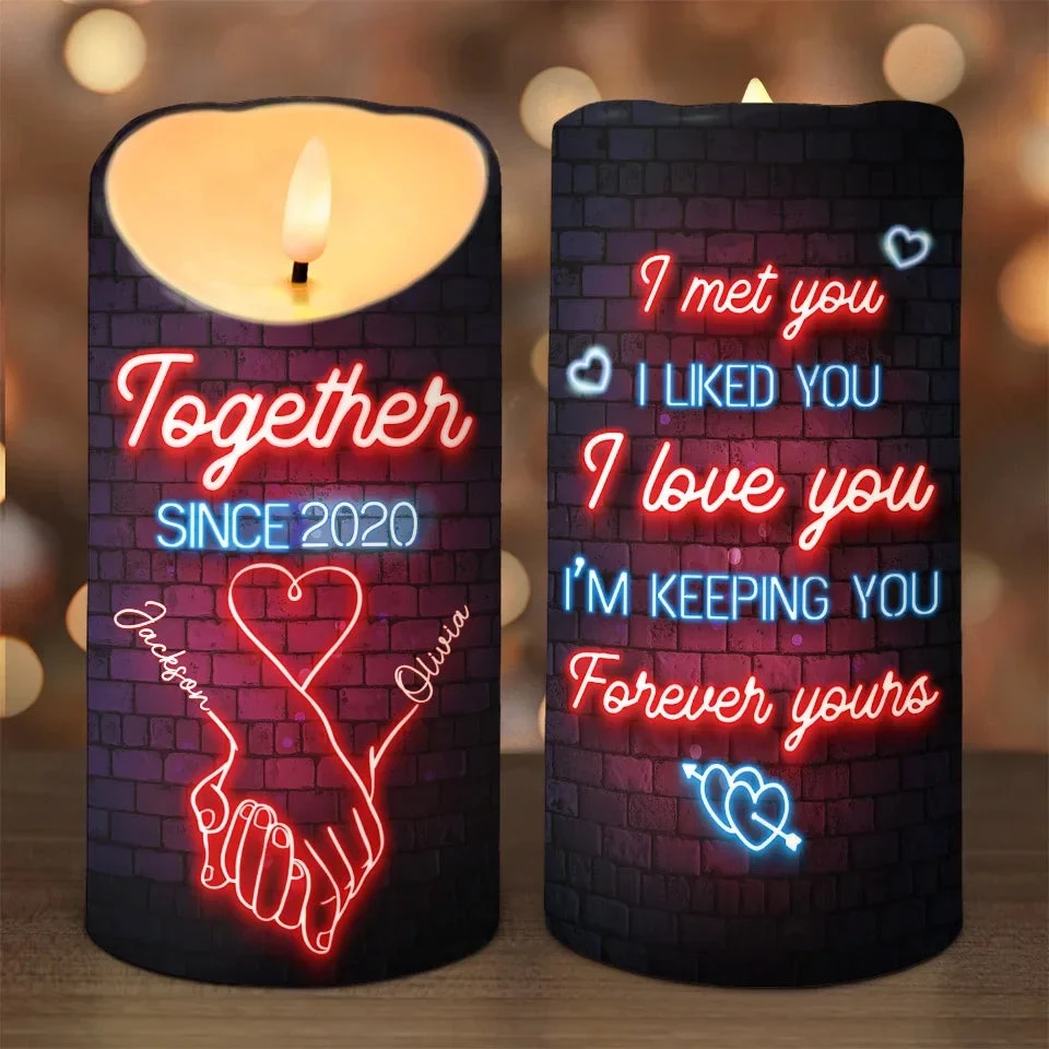 In Your Hand, I Found My Forever - Couple Personalized Custom LED Candle - Christmas Gift For Husband Wife, Anniversary 1 In Your Hand, I Found My Forever - Couple Personalized Custom LED Candle - Christmas Gift For Husband Wife, Anniversary