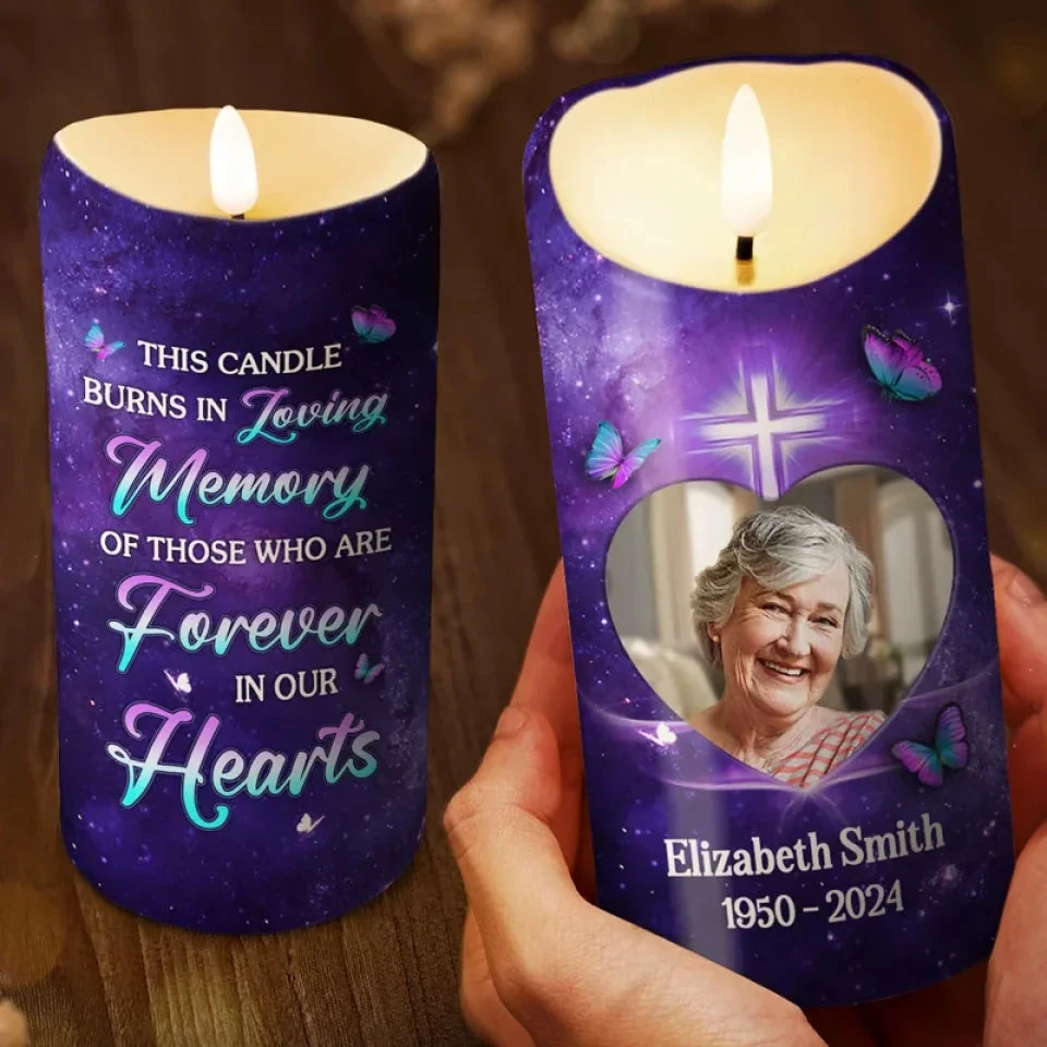 Custom Photo A Candle Flickers, But In Your Heart, I Still Burn Bright - Memorial Personalized Custom LED Candle - Sympathy Gift, Christmas Gift For Family Members 3 Custom Photo A Candle Flickers, But In Your Heart, I Still Burn Bright - Memorial Personalized Custom LED Candle - Sympathy Gift, Christmas Gift For Family Members - Image 3