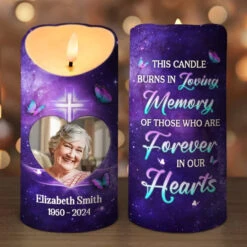 Custom Photo A Candle Flickers, But In Your Heart, I Still Burn Bright - Memorial Personalized Custom LED Candle - Sympathy Gift, Christmas Gift For Family Members