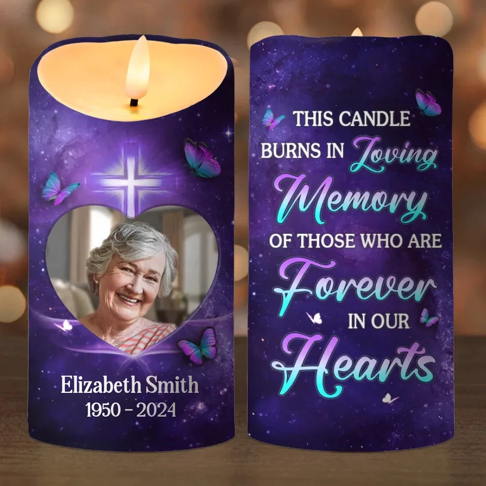 Custom Photo A Candle Flickers, But In Your Heart, I Still Burn Bright - Memorial Personalized Custom LED Candle - Sympathy Gift, Christmas Gift For Family Members 2 Custom Photo A Candle Flickers, But In Your Heart, I Still Burn Bright - Memorial Personalized Custom LED Candle - Sympathy Gift, Christmas Gift For Family Members - Image 2