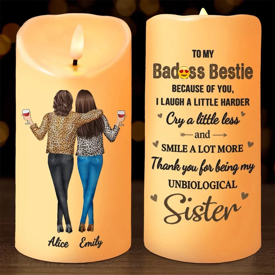 Thank You For Being My Unbiologial Sister - Bestie Personalized Custom LED Candle - Christmas Gift For Best Friends, BFF, Sisters 1 Thank You For Being My Unbiologial Sister - Bestie Personalized Custom LED Candle - Christmas Gift For Best Friends, BFF, Sisters
