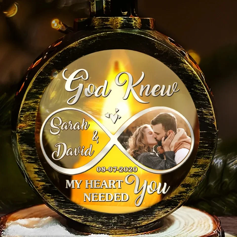 Custom Photo God Knew My Heart Needed You - Couple Personalized Custom Candlelight Lantern Ornament - Christmas Gift For Husband Wife, Anniversary 2 Custom Photo God Knew My Heart Needed You - Couple Personalized Custom Candlelight Lantern Ornament - Christmas Gift For Husband Wife, Anniversary - Image 2