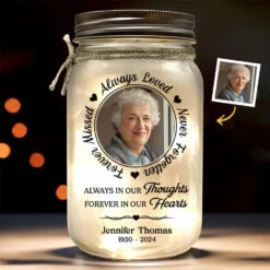 Custom Photo My Heart Filled With Your Love - Memorial Personalized Custom Mason Jar Light - Sympathy Gift, Christmas Gift For Family Members