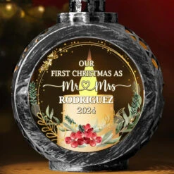 Merry And Married Our First Christmas As Mr And Mrs - Couple Candlelight Lantern Ornament - Christmas Gift For Husband Wife, Anniversary, First Christmas -Pawfect House Store 67244aa35dad7