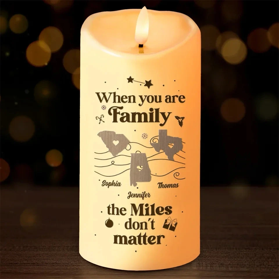 Family Is Not Defined By Distance, But By Love - Family Personalized Custom LED Candle - Christmas Gift For Family Members 1 Family Is Not Defined By Distance, But By Love - Family Personalized Custom LED Candle - Christmas Gift For Family Members