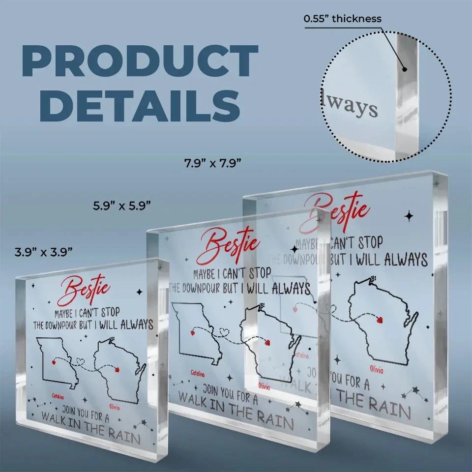 Miles Apart, But Forever Connected - Bestie Personalized Custom Square Shaped Acrylic Plaque - Gift For Best Friends, BFF, Sisters 5 Miles Apart, But Forever Connected - Bestie Personalized Custom Square Shaped Acrylic Plaque - Gift For Best Friends, BFF, Sisters - Image 5