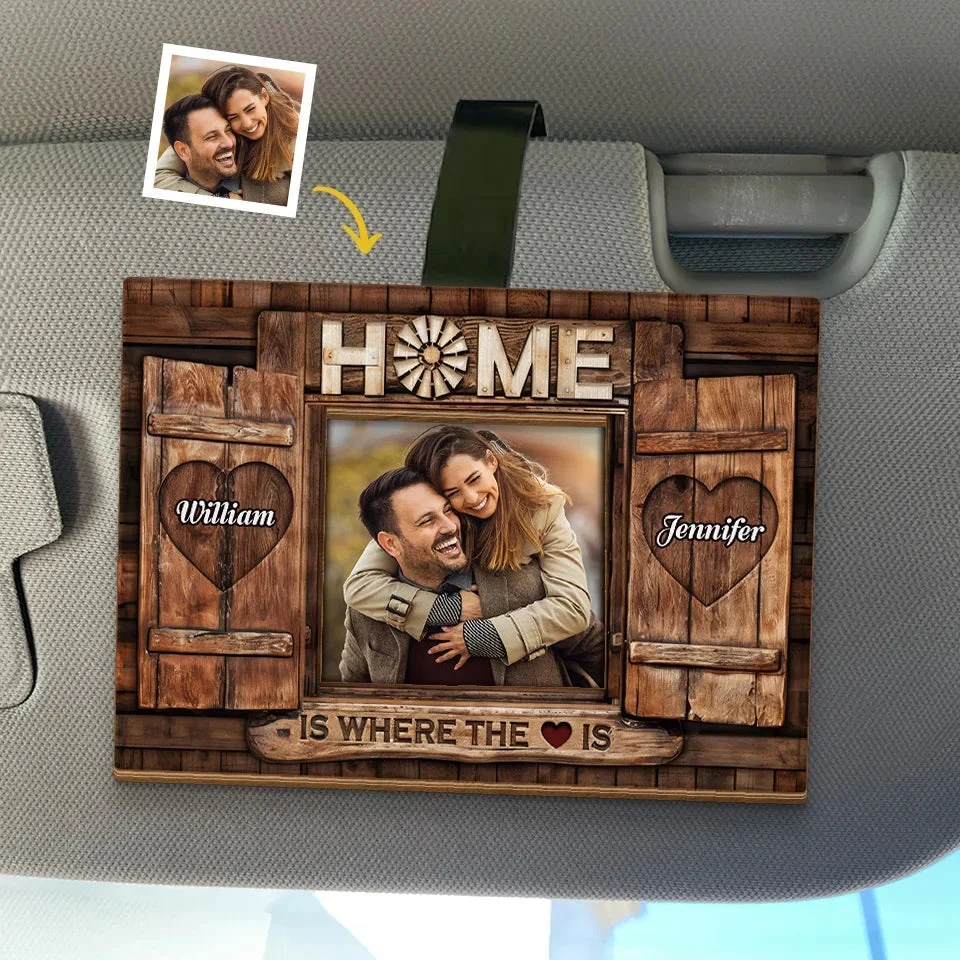 Custom Photo Home Is Where The Love Is - Couple Personalized Custom Car Visor Clip - Christmas Gift For Husband Wife, Anniversary 1 Custom Photo Home Is Where The Love Is - Couple Personalized Custom Car Visor Clip - Christmas Gift For Husband Wife, Anniversary