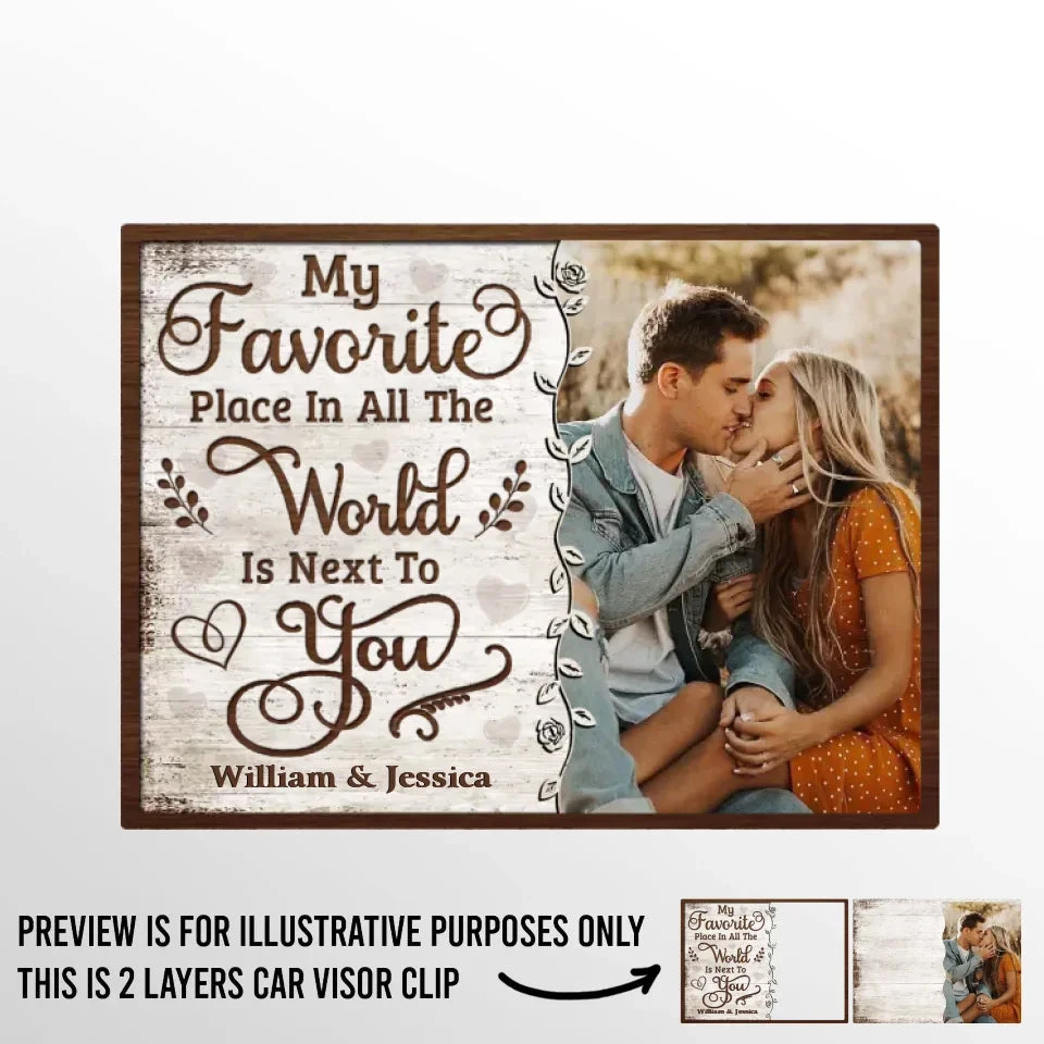 Custom Photo My Favorite Place To Be Is By Your Side - Couple Personalized Custom Car Visor Clip - Christmas Gift For Husband Wife, Anniversary 2 Custom Photo My Favorite Place To Be Is By Your Side - Couple Personalized Custom Car Visor Clip - Christmas Gift For Husband Wife, Anniversary - Image 2