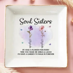Friends Are Petals On The Flower Of Happiness - Bestie Personalized Custom Jewelry Dish - Gift For Best Friends, BFF, Sisters