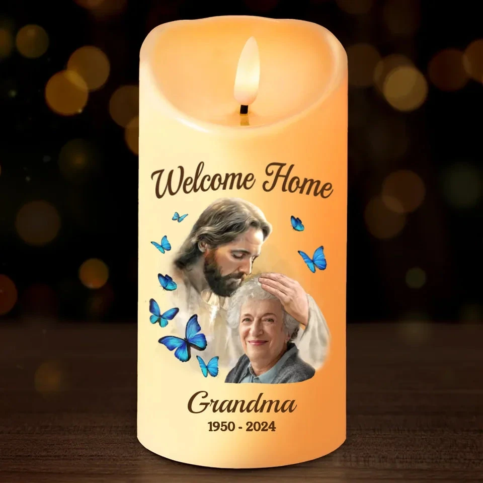 Custom Photo Home With God, But Your Love Will Never Fade - Memorial Personalized Custom LED Candle - Sympathy Gift, Christmas Gift For Family Members 2 Custom Photo Home With God, But Your Love Will Never Fade - Memorial Personalized Custom LED Candle - Sympathy Gift, Christmas Gift For Family Members - Image 2