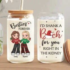 I Love My Crazy Best Friends - Bestie Personalized Custom Glass Cup, Iced Coffee Cup - Christmas Gift For Best Friends, BFF, Sisters