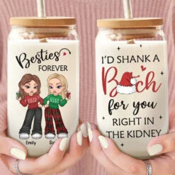 I Love My Crazy Best Friends - Bestie Personalized Custom Glass Cup, Iced Coffee Cup - Christmas Gift For Best Friends, BFF, Sisters -Pawfect House Store 673c055a9a6fd