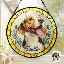 Custom Photo You Left Paw Prints On My Heart That Will Never Fade - Memorial Personalized Custom Stained Glass Window Hanging Suncatcher - Sympathy Gift For Pet Owners, Pet Lovers