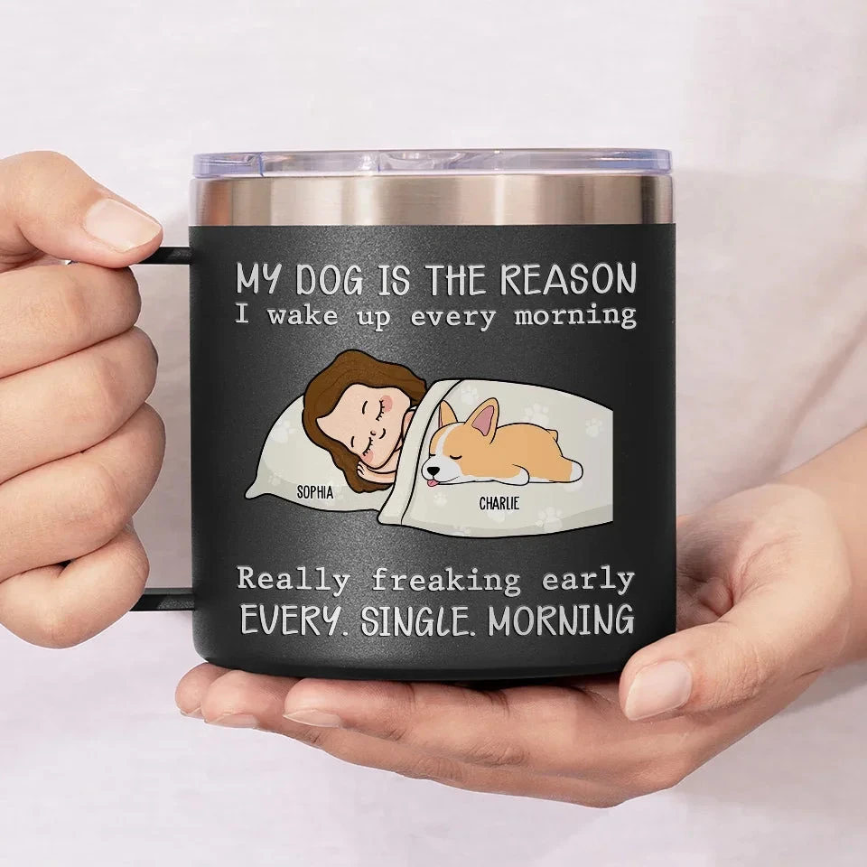 My Pets Are The Reason I Wake Up Every Morning - Dog & Cat Personalized Custom 14oz Stainless Steel Tumbler With Handle - Christmas Gift For Pet Owners, Pet Lovers 4 My Pets Are The Reason I Wake Up Every Morning - Dog & Cat Personalized Custom 14oz Stainless Steel Tumbler With Handle - Christmas Gift For Pet Owners, Pet Lovers - Image 4