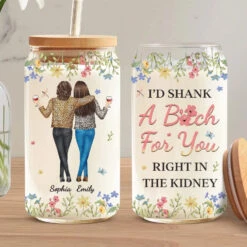 Partners In Crime And Everything Fine - Bestie Personalized Custom Glass Cup, Iced Coffee Cup - Christmas Gift For Best Friends, BFF, Sisters