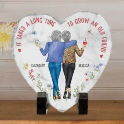 Good Drinks, Better Company - Bestie Personalized Custom Heart Shaped Stone With Stand - Christmas Gift For Best Friends, BFF, Sisters