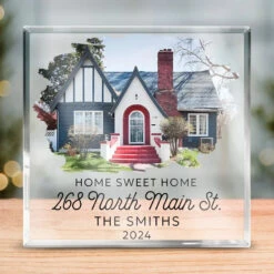 Custom Photo Happiness Lives Here Now - Family Personalized Custom Square Shaped Acrylic Plaque - Gift For Family Members
