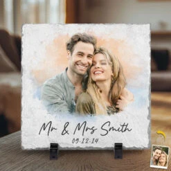 Custom Photo I Love You Forever - Couple Personalized Custom Square Shaped Stone With Stand - Christmas Gift For Husband Wife, Anniversary