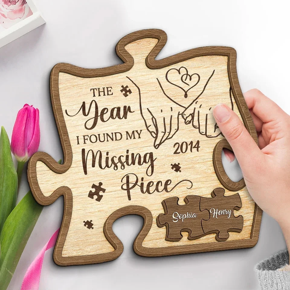 When I Met You I Found My Missing Piece - Couple Personalized Custom 2-Layered Wooden Plaque With Stand - Gift For Husband Wife, Anniversary 3 When I Met You I Found My Missing Piece - Couple Personalized Custom 2-Layered Wooden Plaque With Stand - Gift For Husband Wife, Anniversary - Image 3